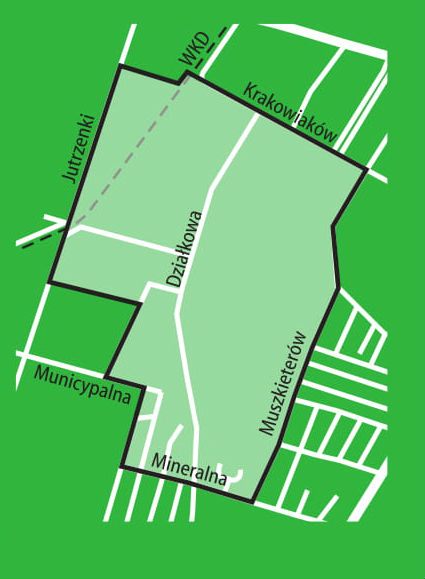 Mapka ilustrująca obszar objęty planem miejscowym rejonu ul. Działkowej