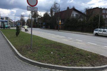 ulica Cegielniana, widok na znak drogowy i trawnik